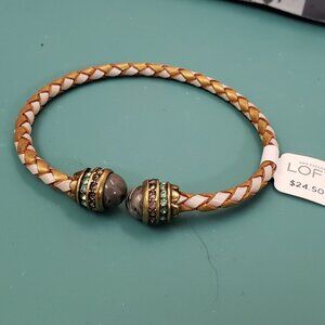Ann Taylor, Loft, NWT, Green taupe rhinestone brown white rope adjustable cuff